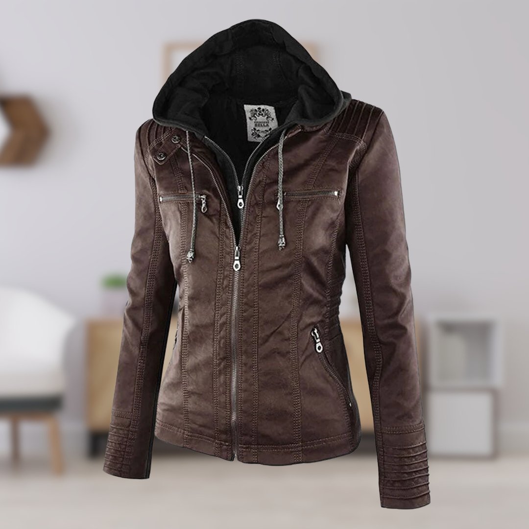 Aurélie - Chic Leather Jacket with Hood