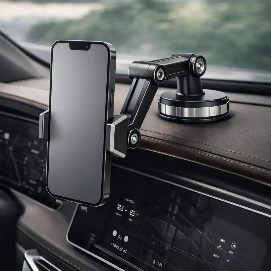 Car Phone Mount with Suction Cup, 360° Rotating & Adjustable Arm