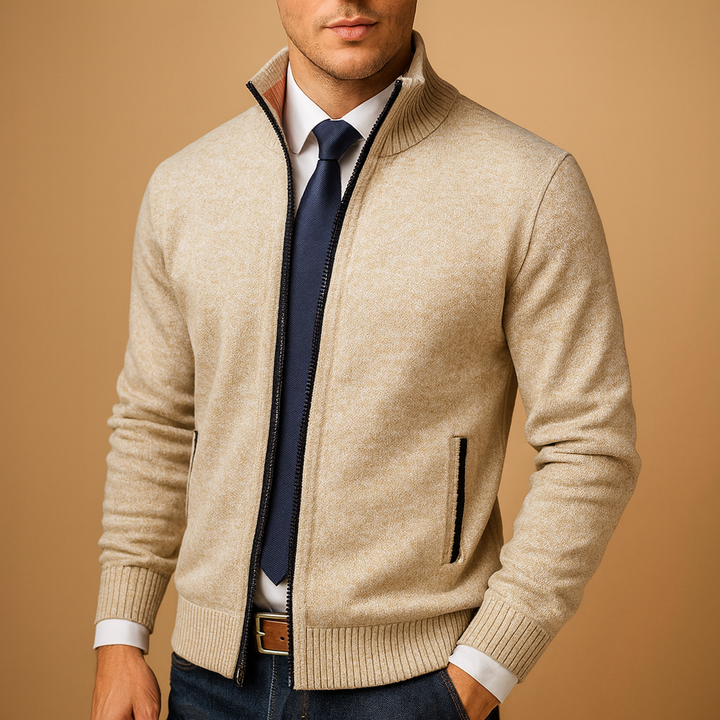 Men's Zip-Up High Collar Knit Cardigan