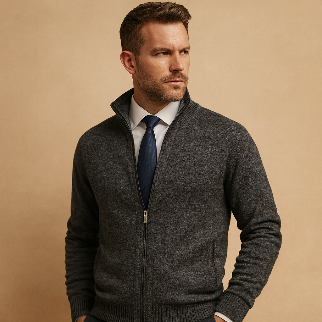 Men's Zip-Up High Collar Knit Cardigan