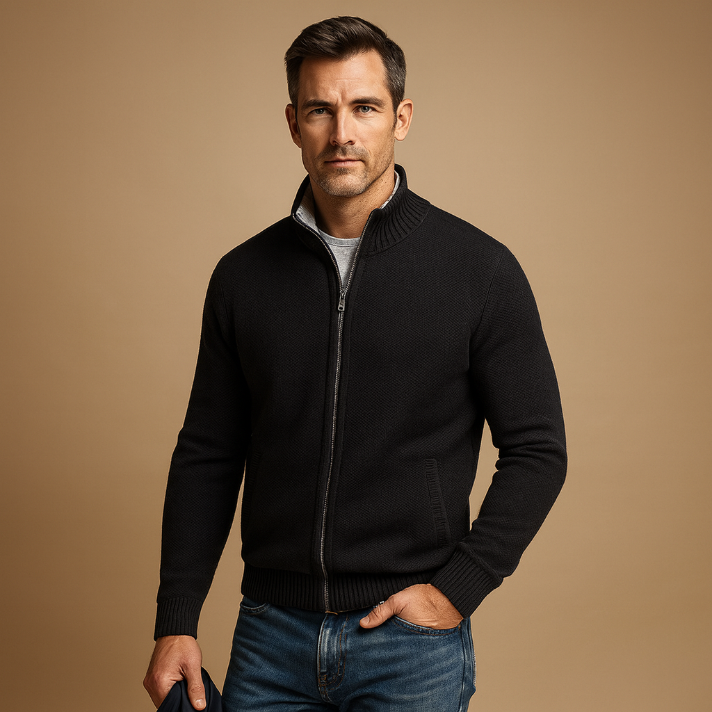 Men's Zip-Up High Collar Knit Cardigan