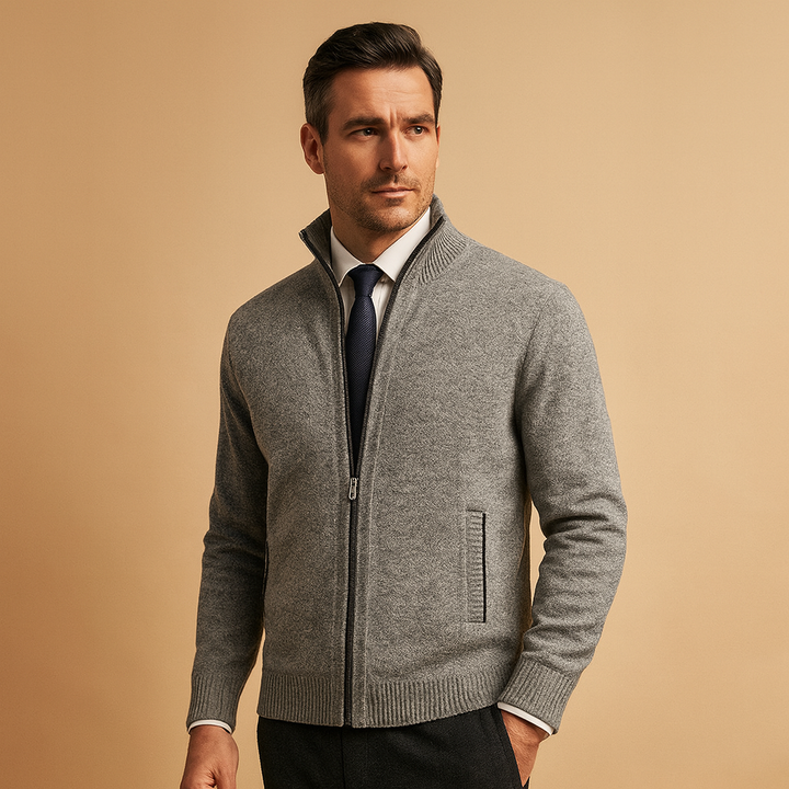 Men's Zip-Up High Collar Knit Cardigan