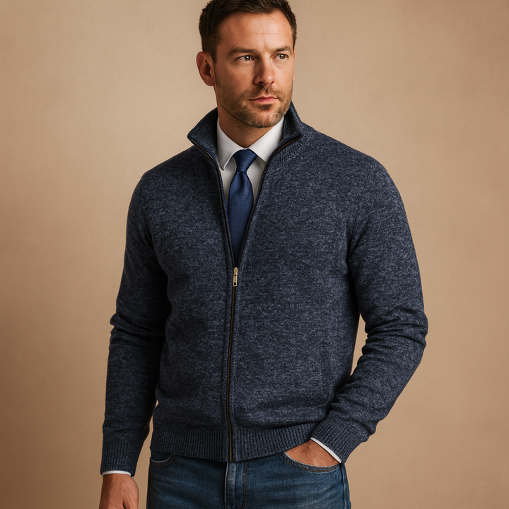 Men's Zip-Up High Collar Knit Cardigan