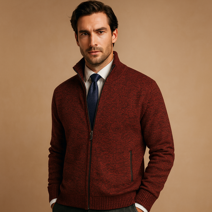 Men's Zip-Up High Collar Knit Cardigan