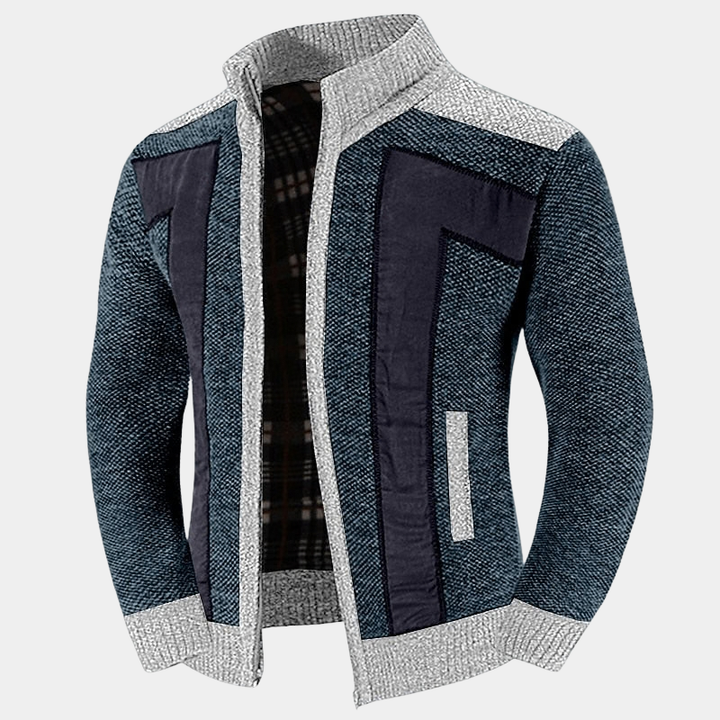 Men's Structured Knit Cardigan with High Zip Collar - Elena Harper