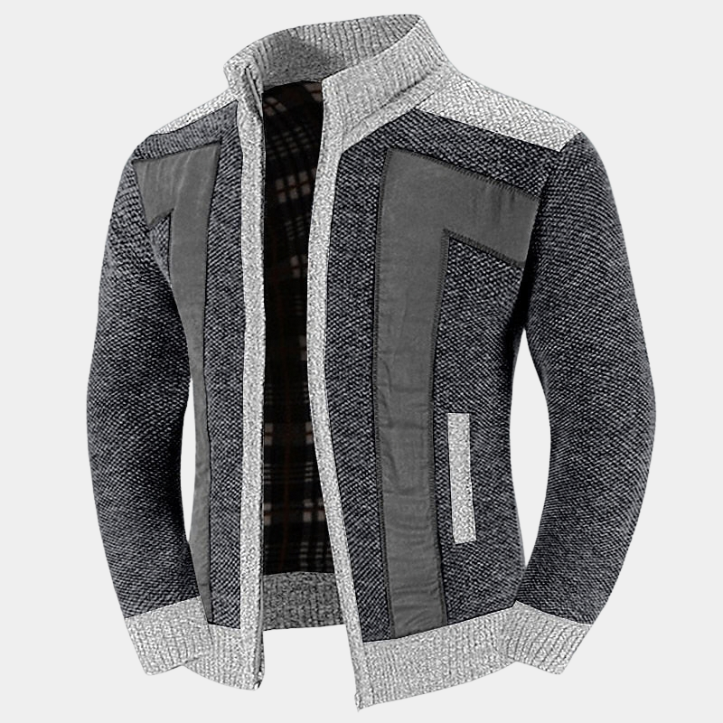 Men's Structured Knit Cardigan with High Zip Collar - Elena Harper