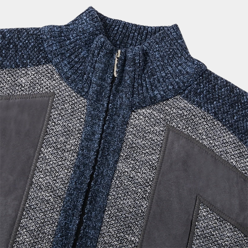 Men's Structured Knit Cardigan with High Zip Collar - Elena Harper