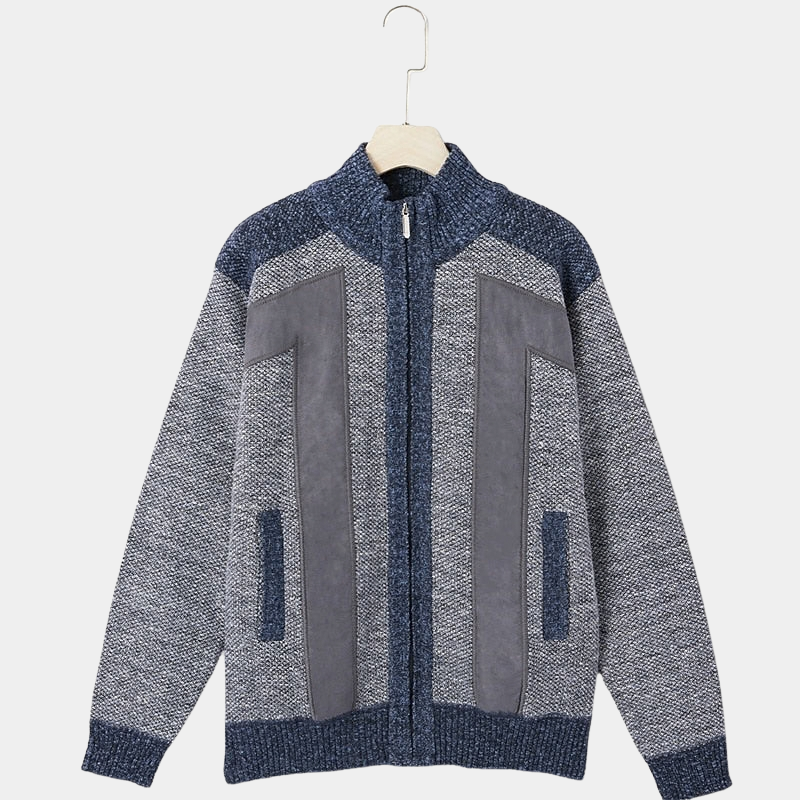 Men's Structured Knit Cardigan with High Zip Collar - Elena Harper