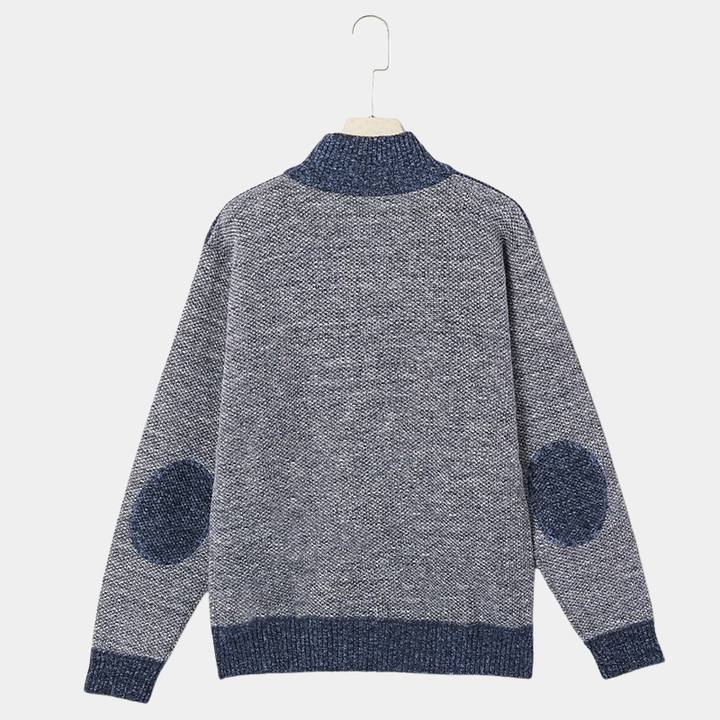 Men's Structured Knit Cardigan with High Zip Collar - Elena Harper