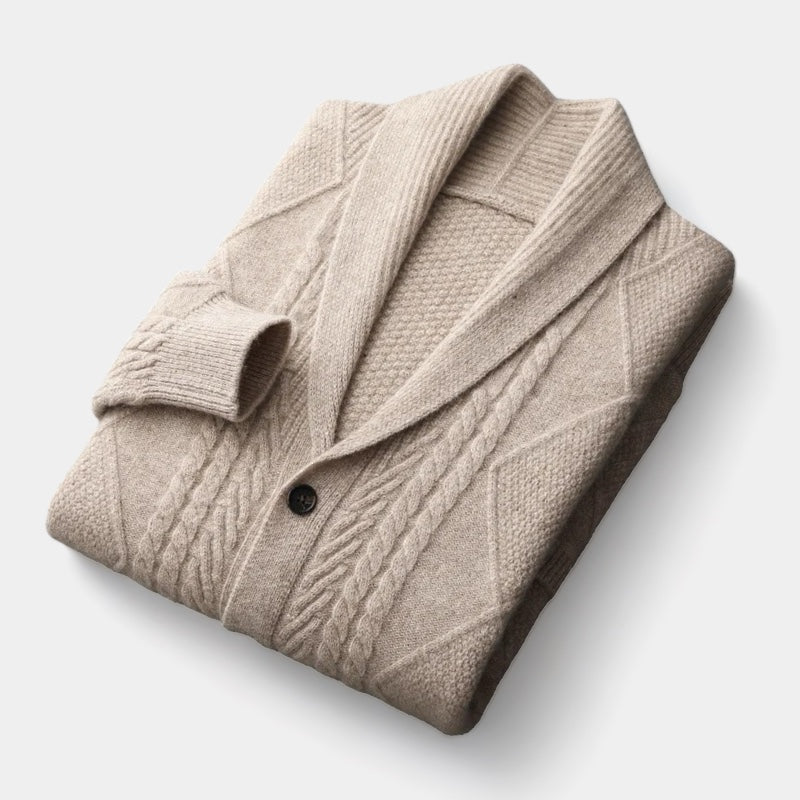 Men's Cable Knit Cardigan with Shawl Collar