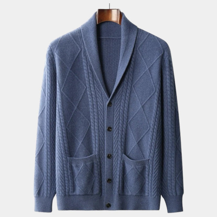 Men's Cable Knit Cardigan with Shawl Collar