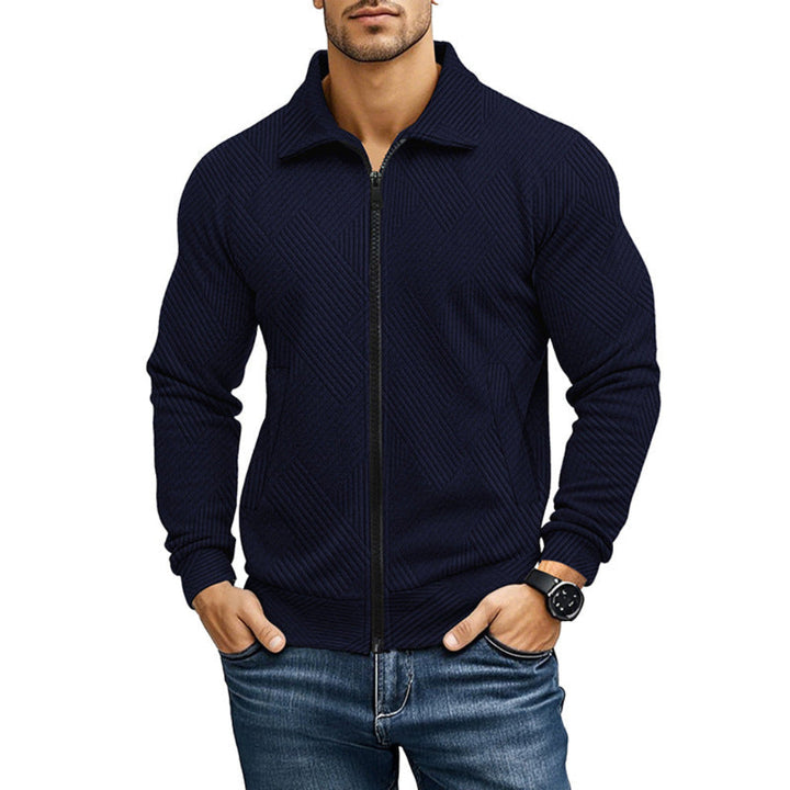 Textured Men's Cardigan with Classic Collar
