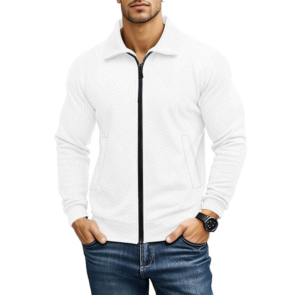 Textured Men's Cardigan with Classic Collar