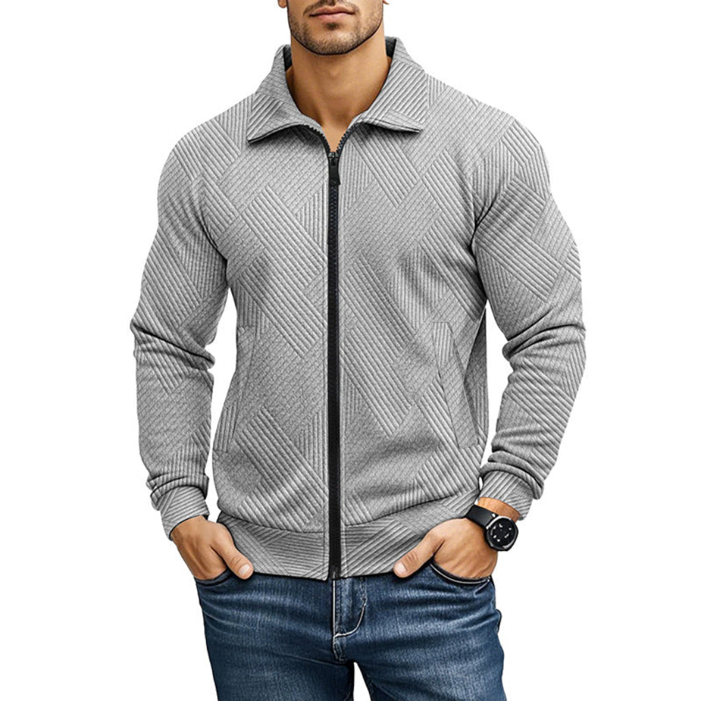 Textured Men's Cardigan with Classic Collar