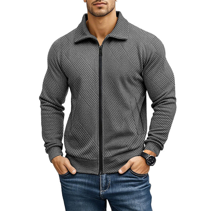 Textured Men's Cardigan with Classic Collar