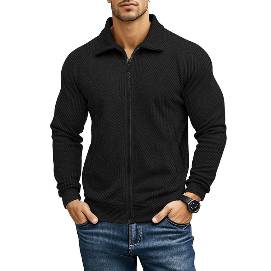Textured Men's Cardigan with Classic Collar