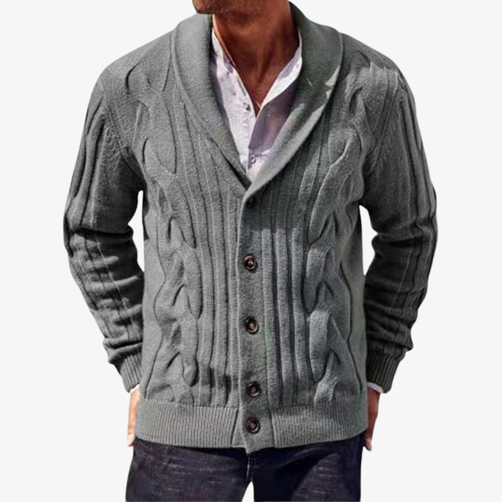 Men's Cable Knit Shawl Collar Cardigan - Elena Harper