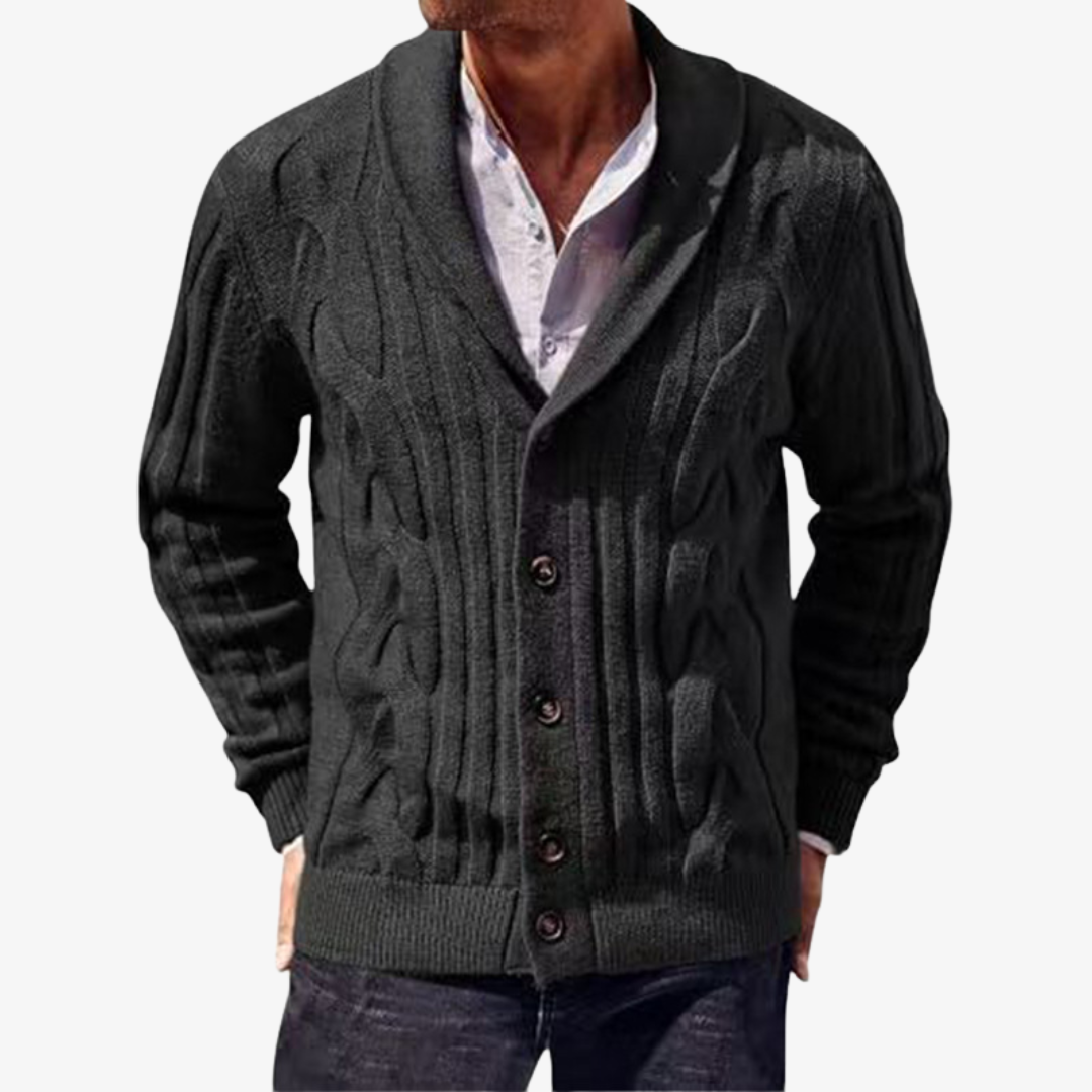 Men's Cable Knit Shawl Collar Cardigan - Elena Harper
