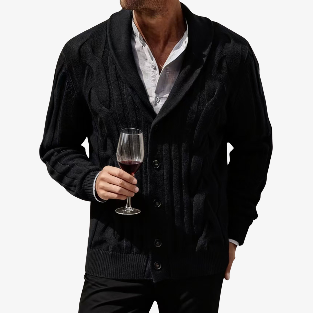 Men's Cable Knit Shawl Collar Cardigan - Elena Harper