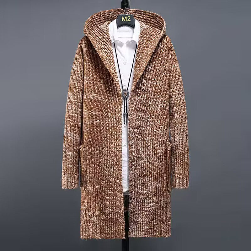 Men's Wool Knit Vest with Hood and Ribbed Cuffs