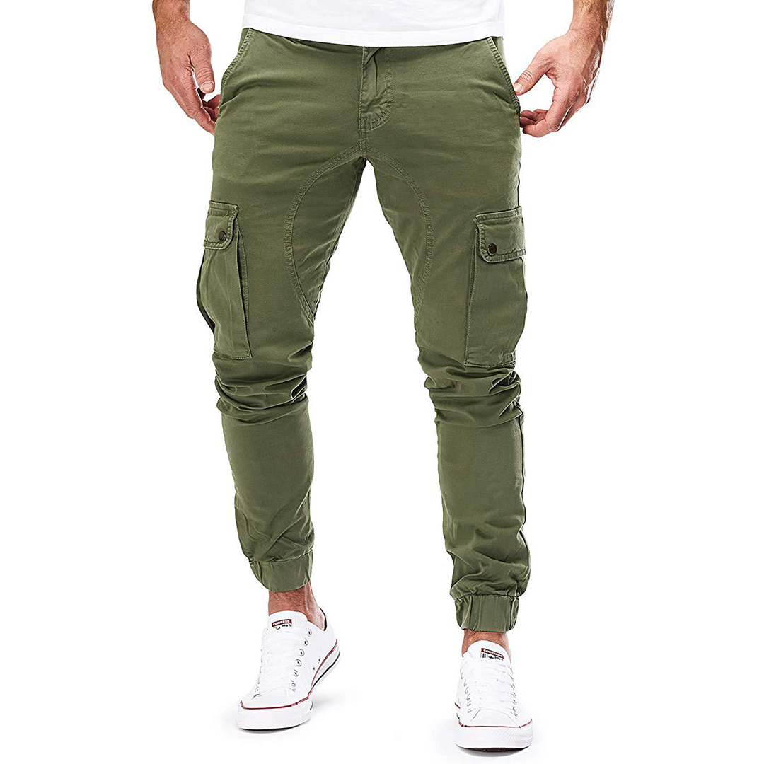 Men's Cargo Pants with Elastic Cuffs and Pockets