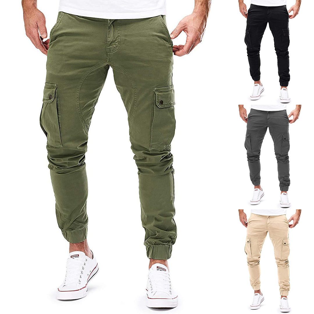 Men's Cargo Pants with Elastic Cuffs and Pockets