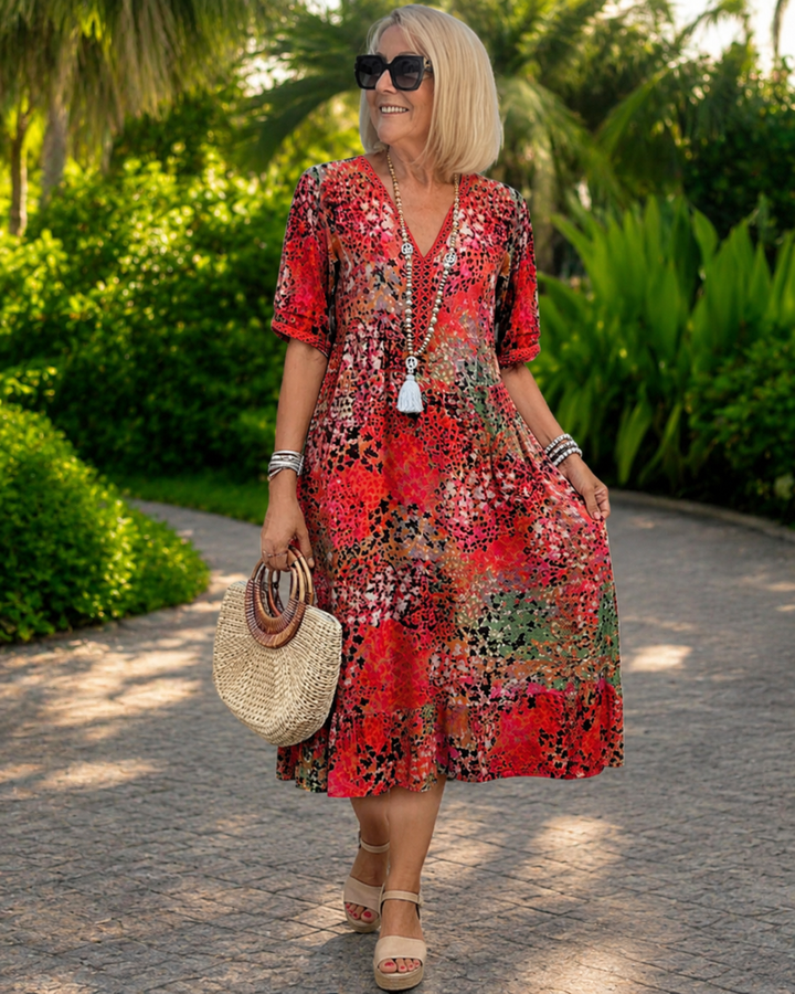 Iris™ | Airy Belly-Camouflaging Midi Dress with Print