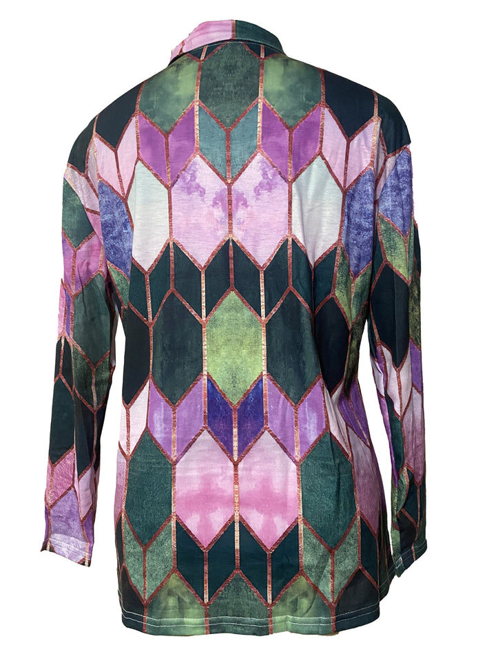 Bianca™ - Colorful Geometric Zip-Up Shirt