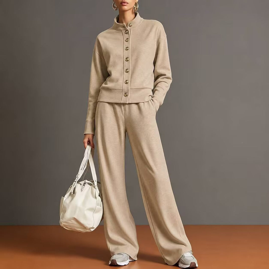 Cardigan with High Collar and Wide Pants Chic and Comfortable, view 9 - Elena Harper