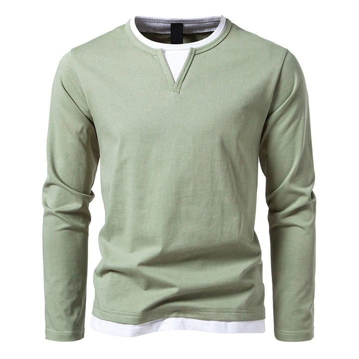 Men's Long Sleeve Polo with Round Neck and Layered Effect Essential Casual and Stylish, view 5 - Elena Harper