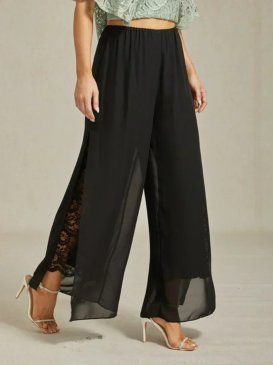 Graciana | Chiffon Trousers with Straight Leg and Slit