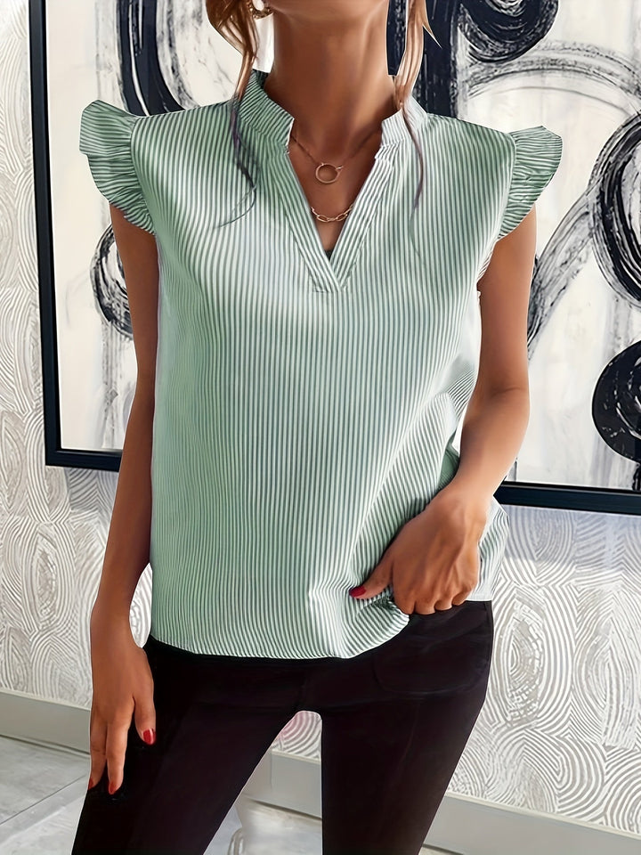 Rowan Ruffle-Sleeve V-Neck Blouse, view 10 - Elena Harper