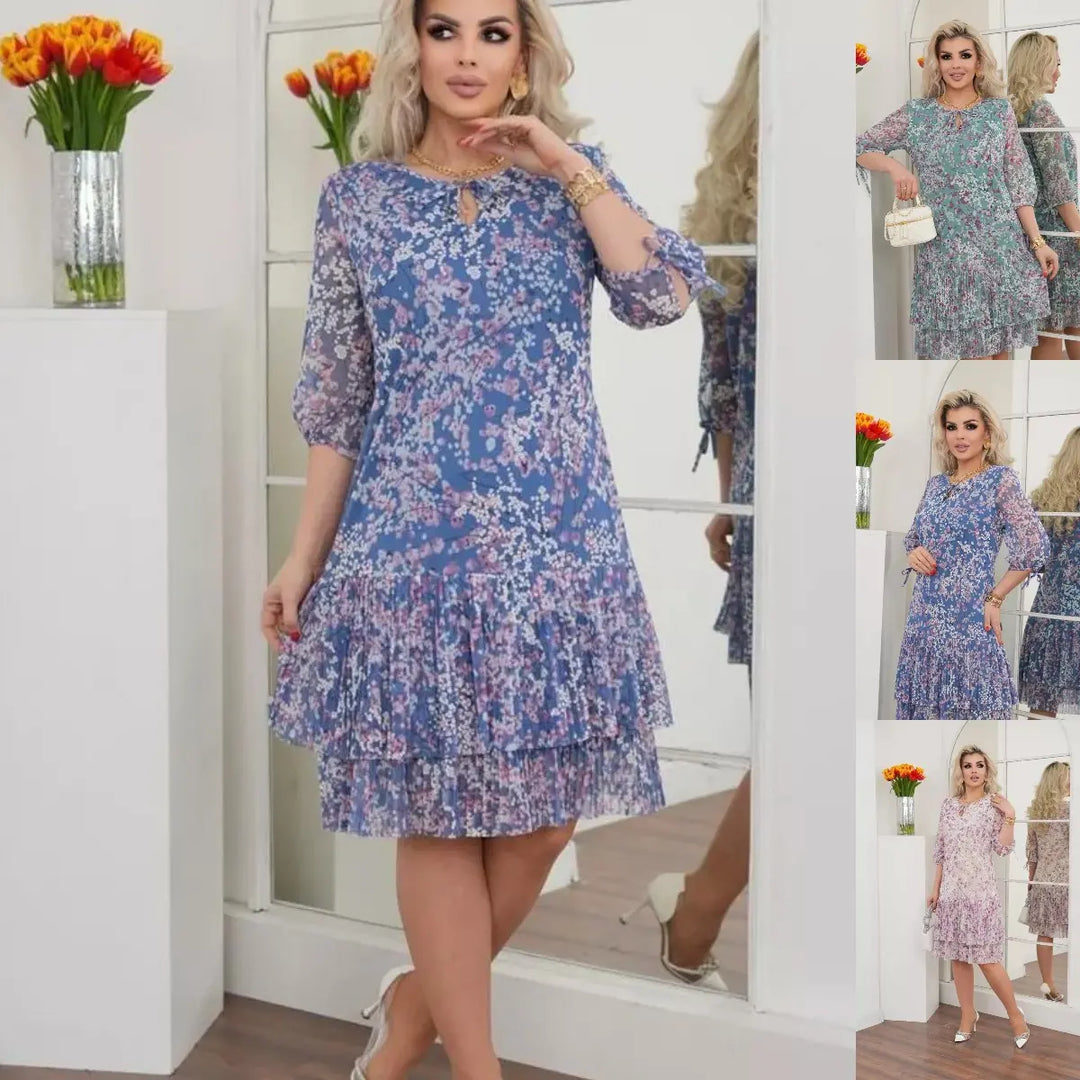 Elegant Floral Ruffled Dress for Spring and Summer