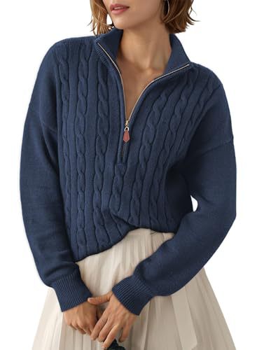 Women's Half-Zip Sweater with High Collar - Retro and Comfortable