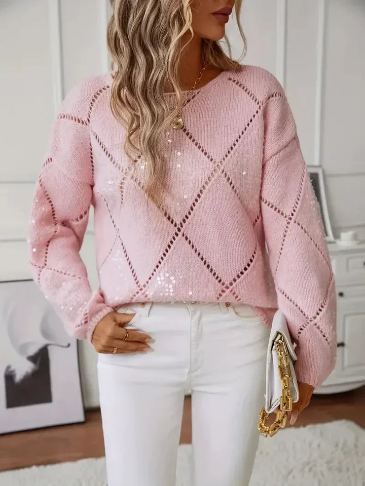 Constance Pointelle Knit Sweater with Sequin Detailing for Women - Elena Harper