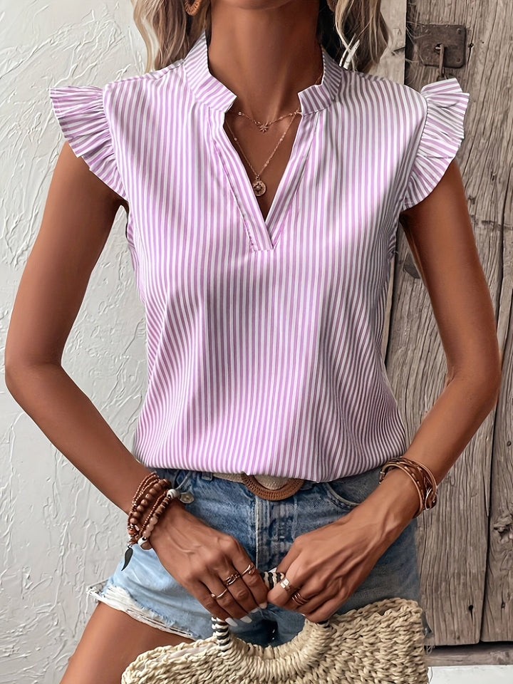 Rowan Ruffle-Sleeve V-Neck Blouse, view 9 - Elena Harper