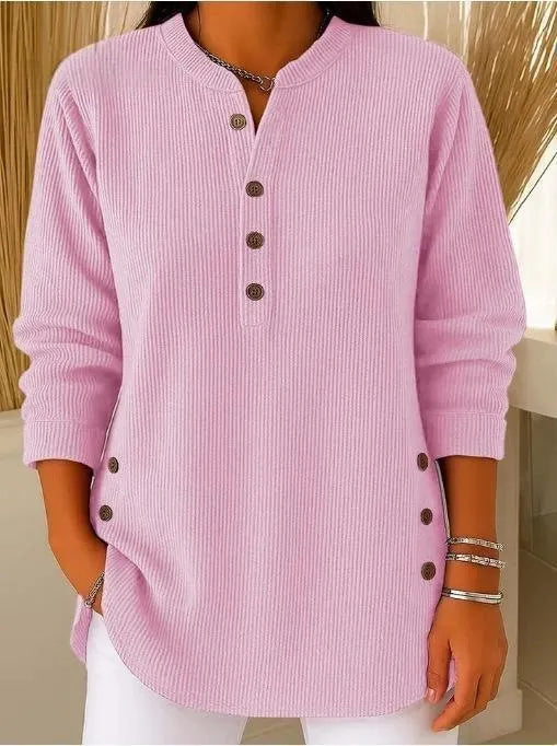 Women's Ribbed Blouse with Decorative Buttons
