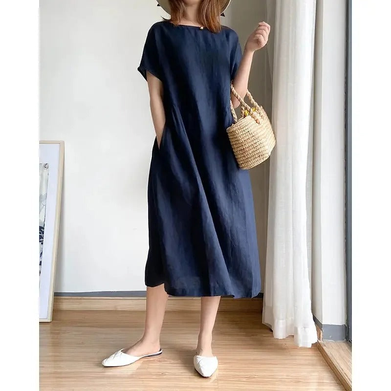 Rosie | Women's Linen Short Sleeve Midi Dress