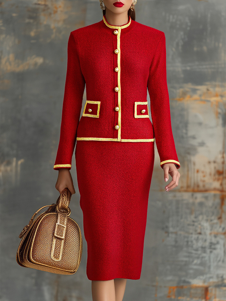 Retro Elegant Knitted Cardigan And Hip Skirt Two-piece Set