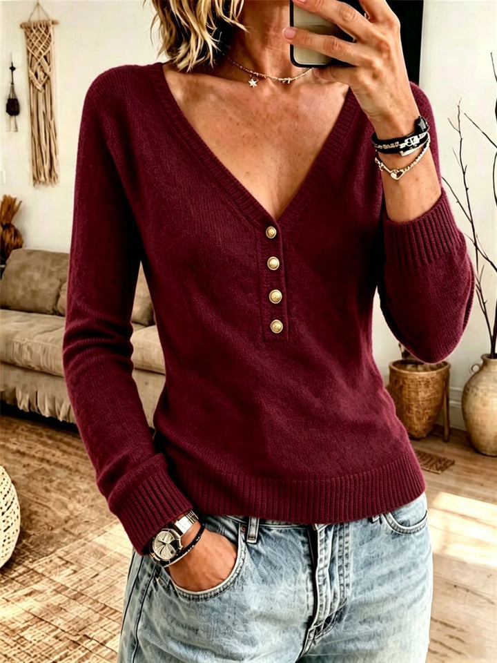 Simple Knit V-Neck Sweater for Women – A Comfortable and Elegant Fall-Winter Style