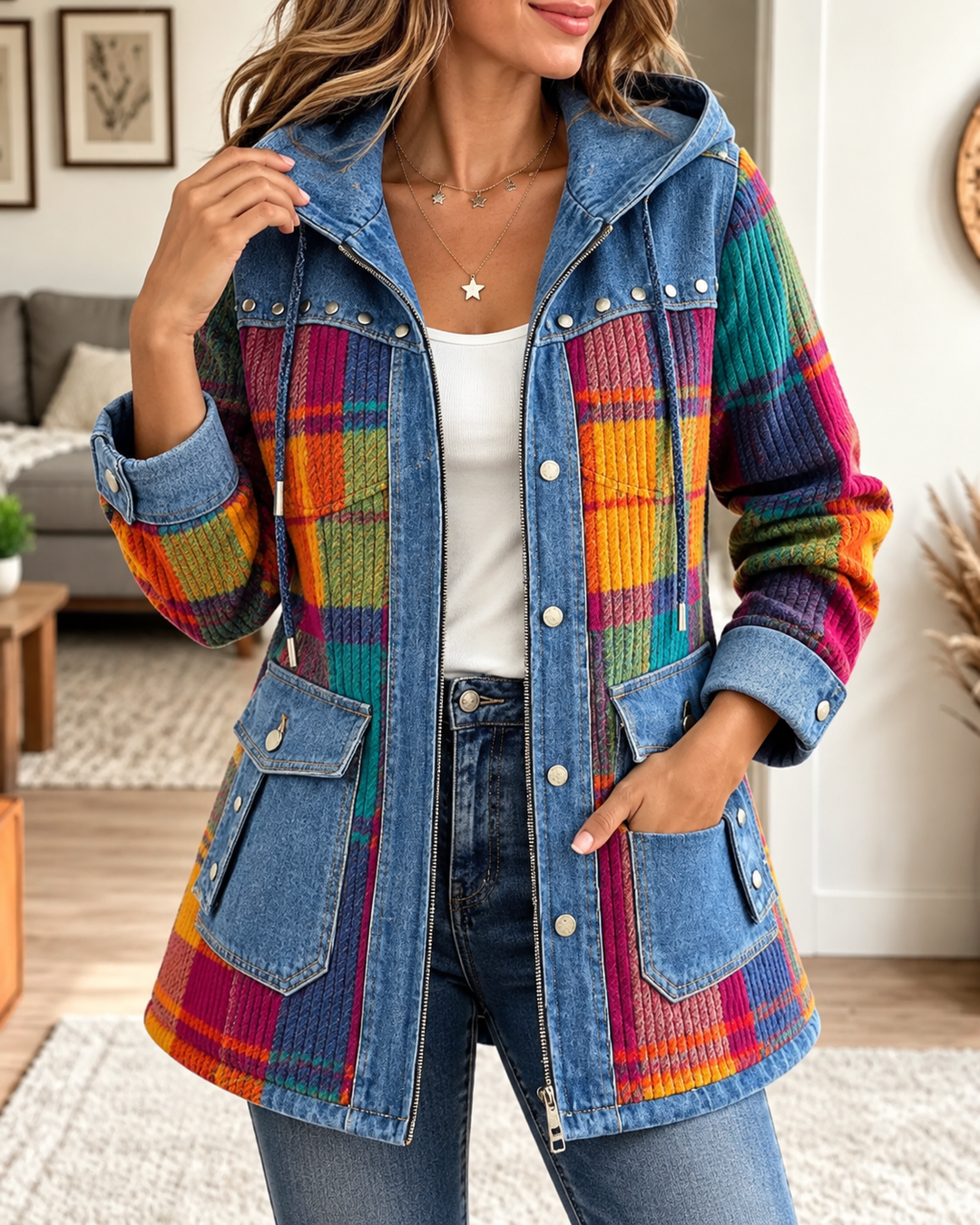 Demi™ | Comfortable Patchwork Jacket with Hood
