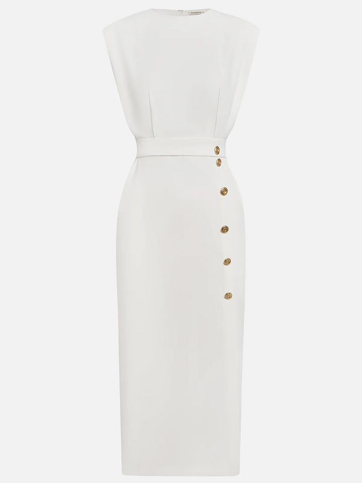 Emma | Ladies Button Detail Sleeveless Midi Dress