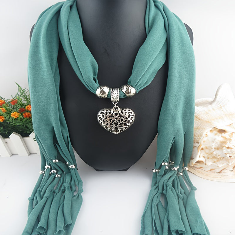 Scarf with Vintage Heart Pendant