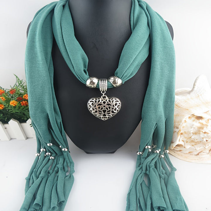 Scarf with Vintage Heart Pendant
