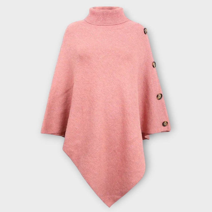 Soft Knit Poncho with Button Details, view 7 - Elena Harper