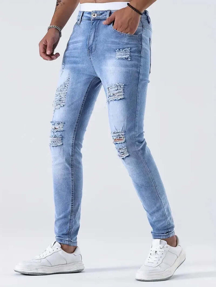 Men's Slim Fit Stretch Ripped Jeans, view 6 - Elena Harper