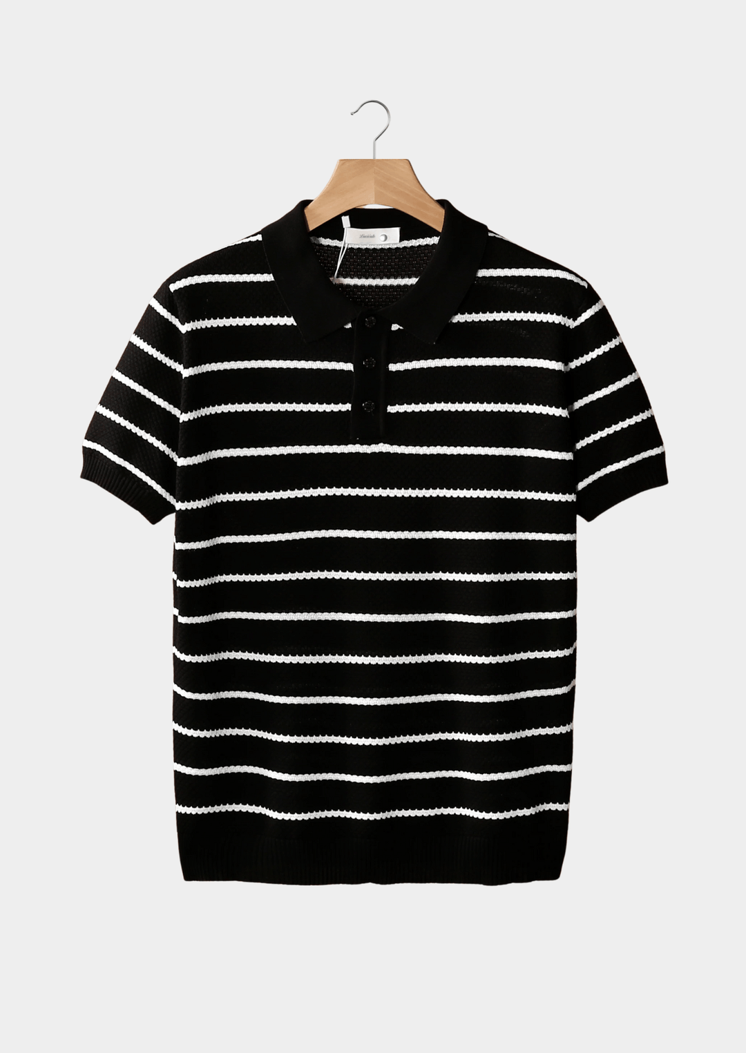 Hannes™ striped textured button polo shirt by Emma & Rose Manhattan, featuring a classic collar and colorful striped pattern.