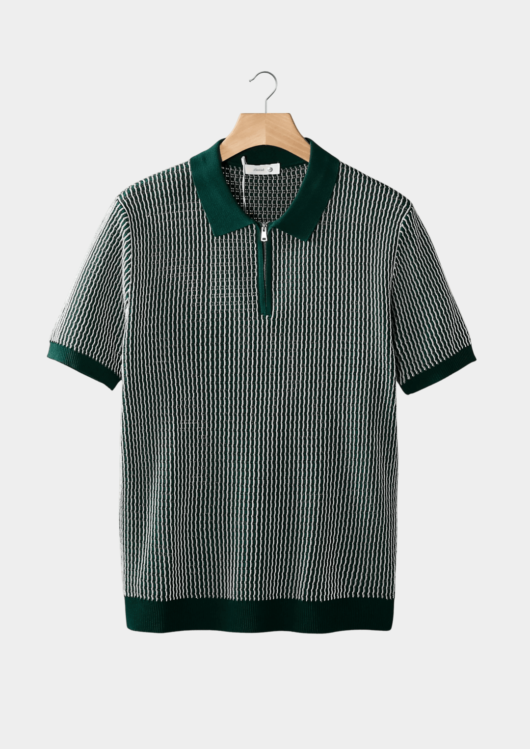 Emma & Rose Manhattan Henk™ Textured Zipper Polo shirt with a collar and zipper front, showcasing a stylish, textured fabric design.