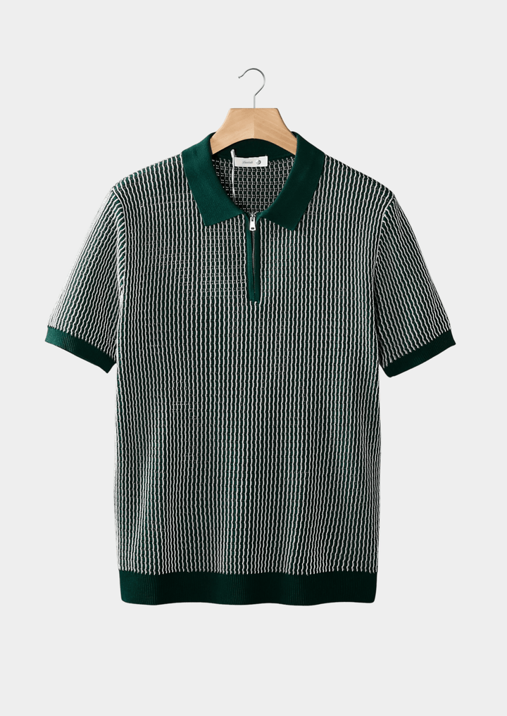 Emma & Rose Manhattan Henk™ Textured Zipper Polo shirt with a collar and zipper front, showcasing a stylish, textured fabric design.