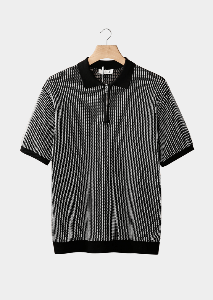 Emma & Rose Manhattan Henk textured zipper polo shirt with a close-up of the collar and zipper detail.